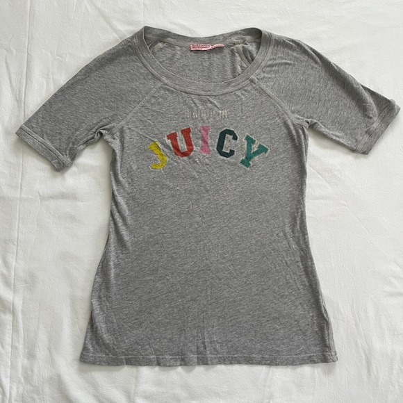 Juicy Couture Tops - Juicy Couture T-Shirt Women Small Grey Short Sleeve Raglan Logo Y2K McBling Tee